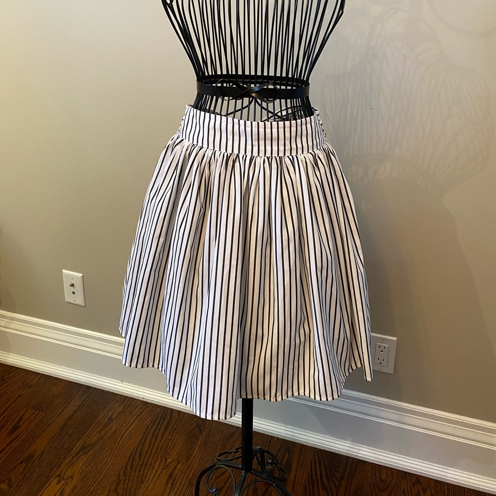 Pin Strip A-line Skirt w Bow